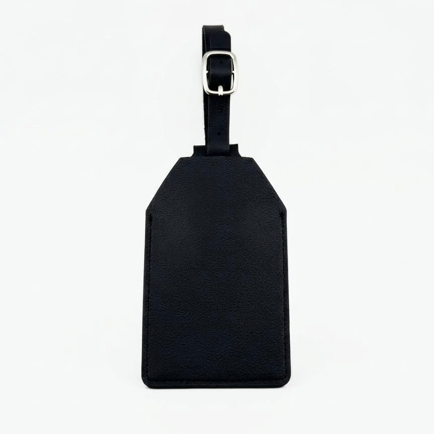 Leather Luggage Tag Compatible with AirTag, Black, with ID Card Holder