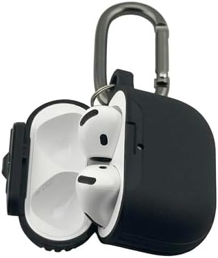 Black Silicone Case for AirPods 4 with Carabiner