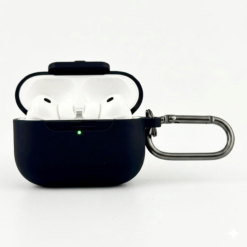 Silicone Hard Case Compatible with AirPods Pro 3 (2025), Black, with Carabiner Clip