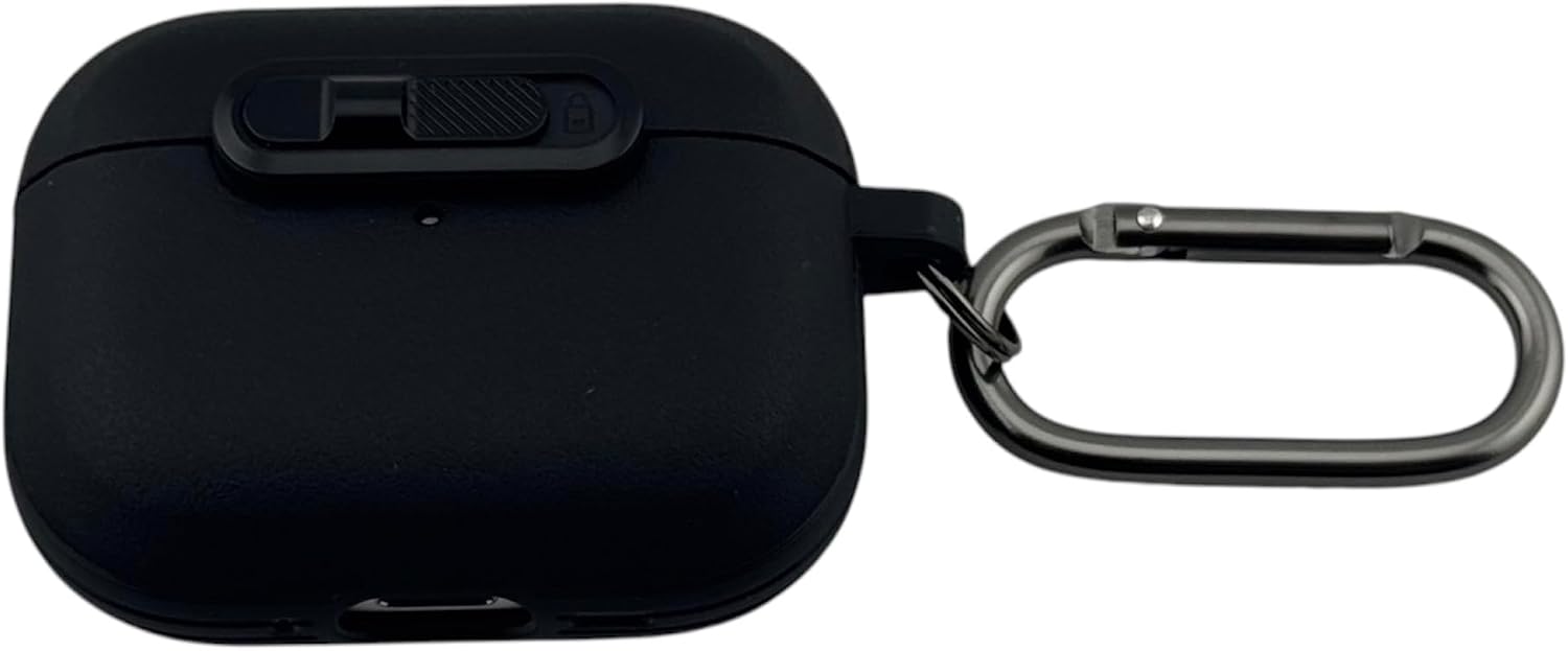 Silicone Hard Case Compatible with AirPods Pro 3 (2025), Black, with Carabiner Clip