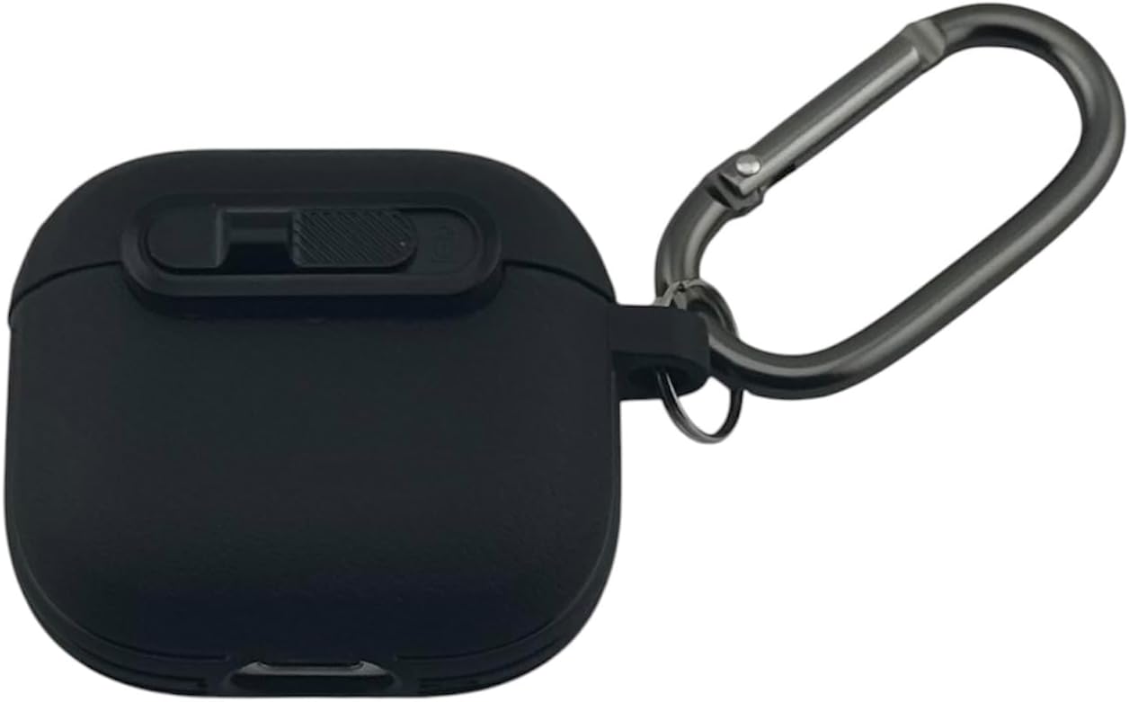 Black Silicone Case for AirPods 4 with Carabiner