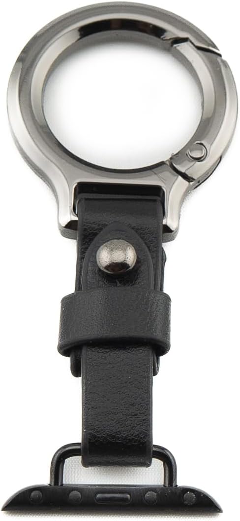 Belt Loop Keychain Compatible with Apple Watch, Black Leather Strap, 42/44/45/49mm