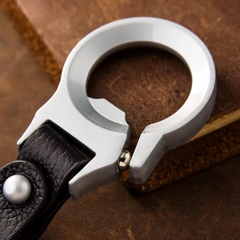 GATYZGEAR Bottle Opener Keychain with Black Leather Strap Double Loop Rings
