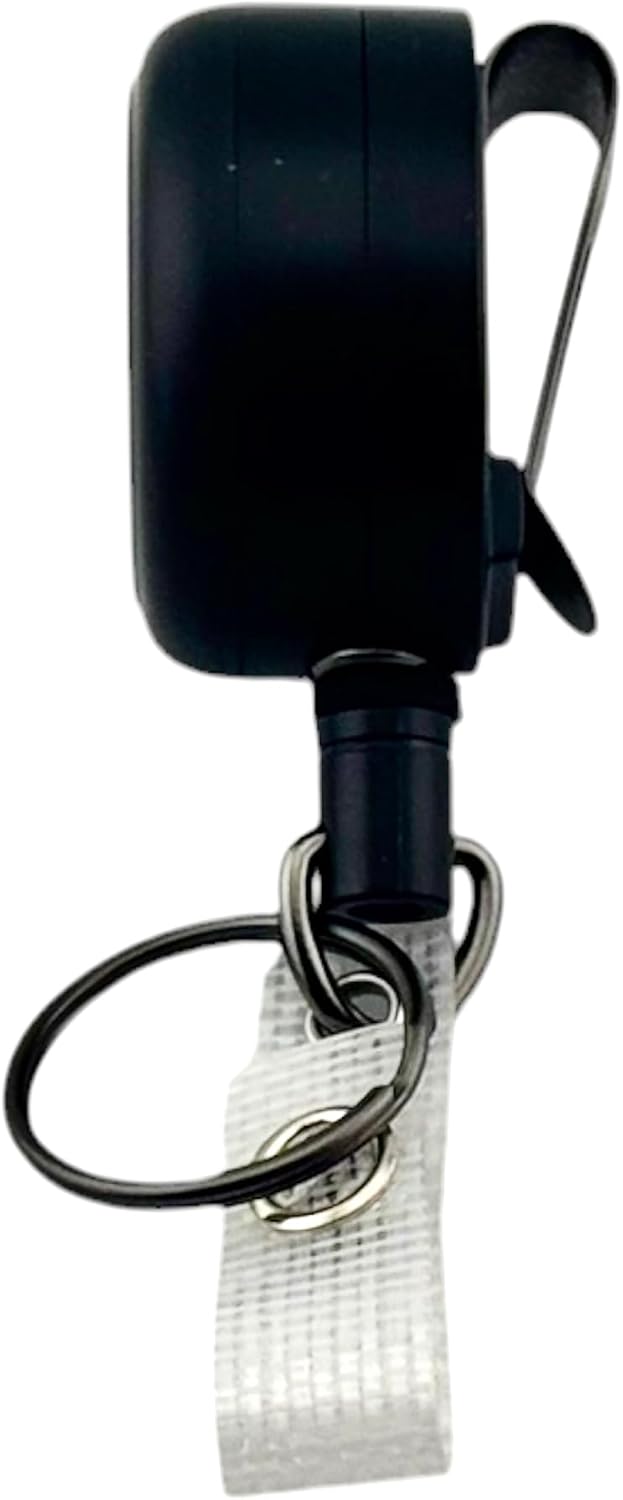 Heavy Duty Retractable Badge Reel with Key Ring, Black, Compatible with AirTag, Thick Belt Clip