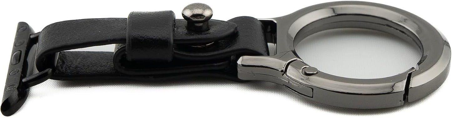 Belt Loop Keychain Compatible with Apple Watch, Black Leather Strap, 42/44/45/49mm
