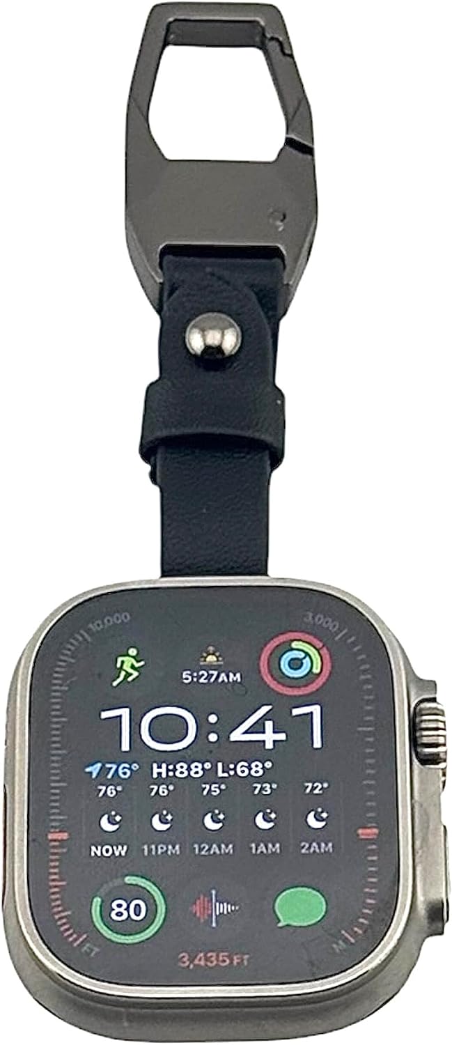 Clip Keychain with Leather Strap compatible with Apple Watch 42/44/45/49mm