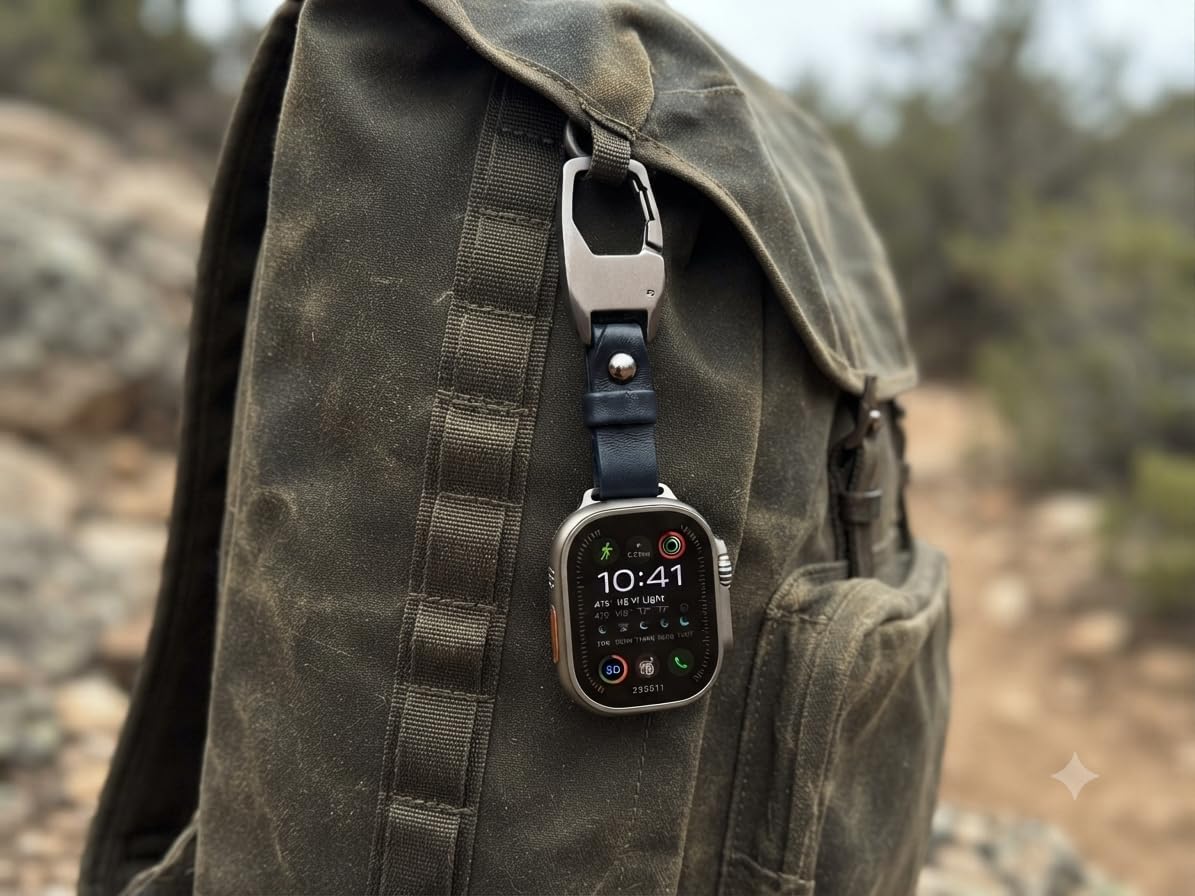 Clip Keychain with Leather Strap compatible with Apple Watch 42/44/45/49mm