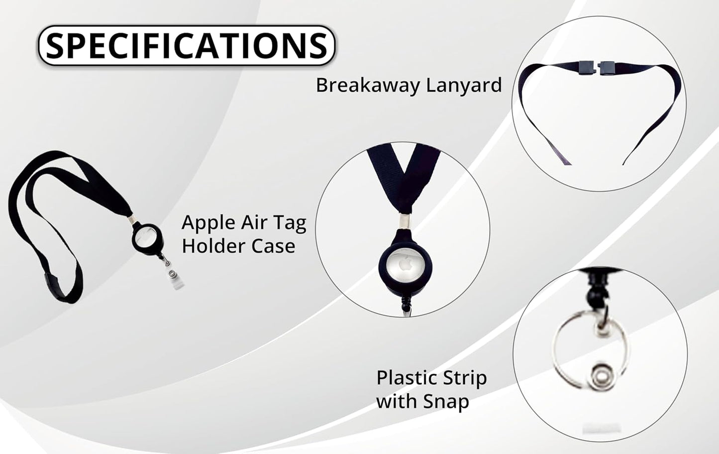 Breakaway Badge Lanyard with AirTag Holder, Black