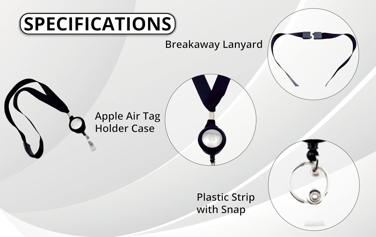 Breakaway Badge Lanyard with AirTag Holder, Black