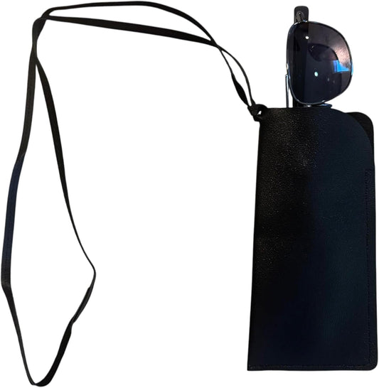 GATYZGEAR Faux Leather Sunglasses Case with Lanyard, Black