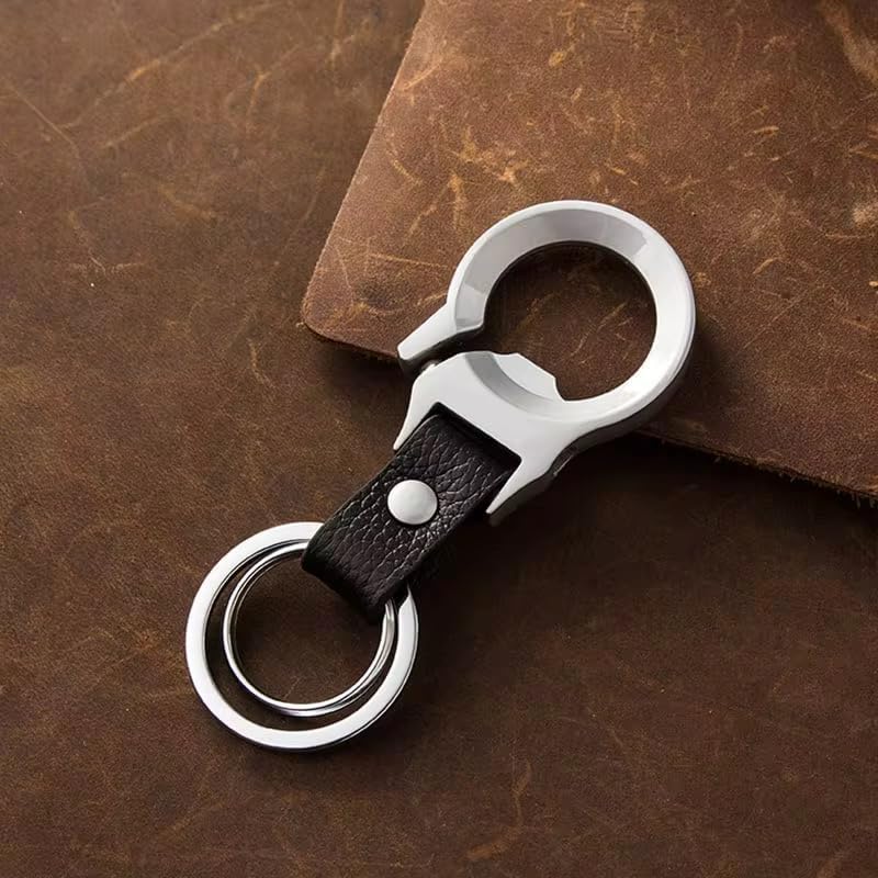 GATYZGEAR Bottle Opener Keychain with Black Leather Strap Double Loop Rings