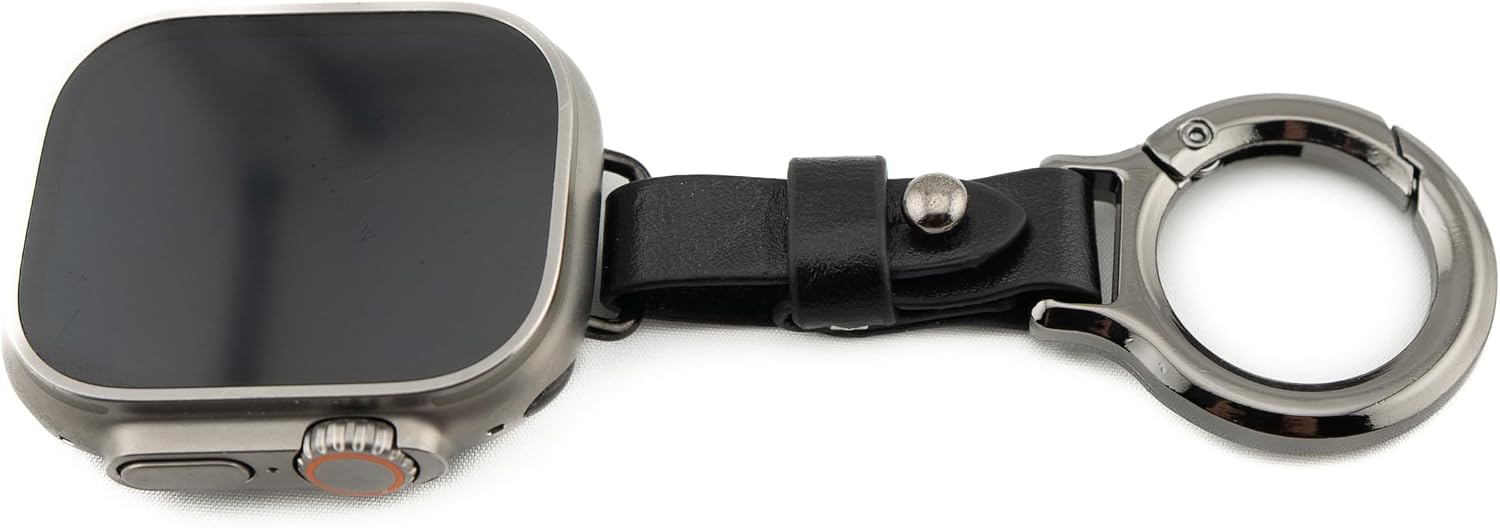 Belt Loop Keychain Compatible with Apple Watch, Black Leather Strap, 42/44/45/49mm