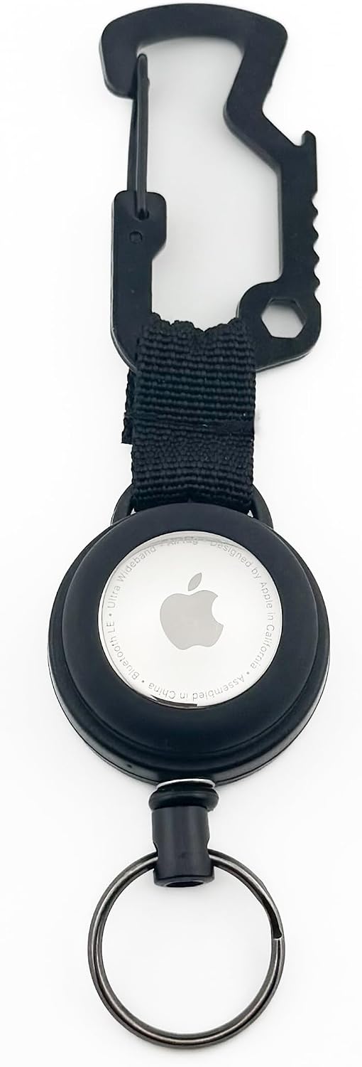 Heavy-Duty Retractable AirTag Keychain, Black