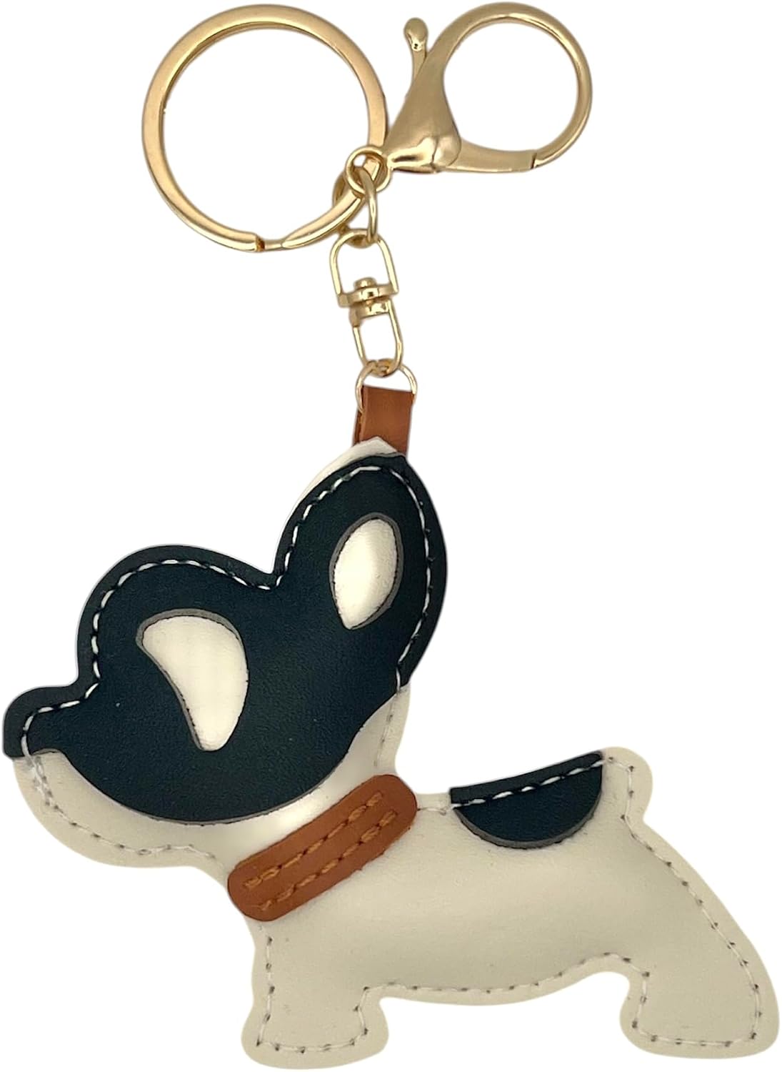 GATYZGEAR Black and White Dog Keychain with Gold Clip
