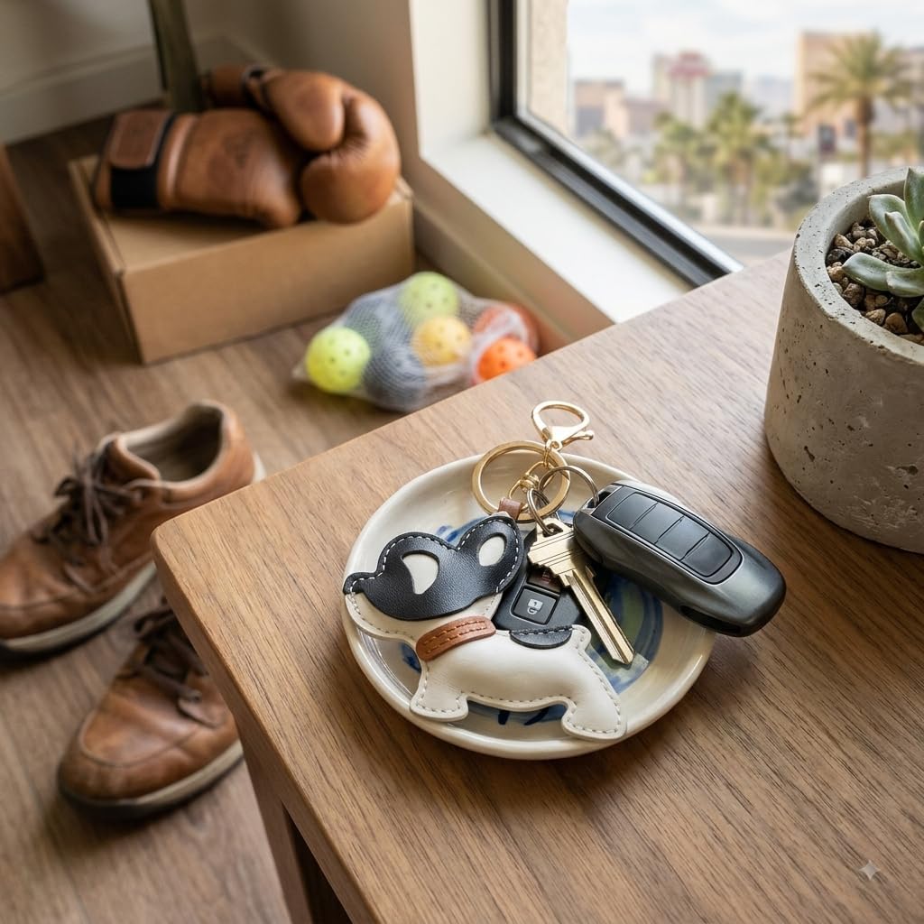 GATYZGEAR Black and White Dog Keychain with Gold Clip