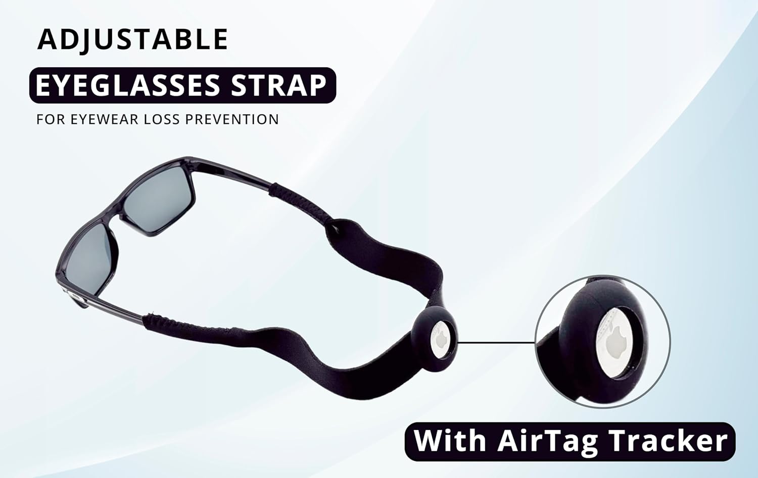 AirTag Neoprene Floating Glasses Strap, Black
