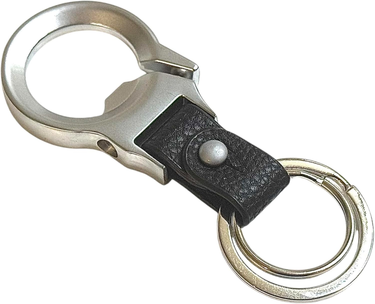 GATYZGEAR Bottle Opener Keychain with Black Leather Strap Double Loop Rings