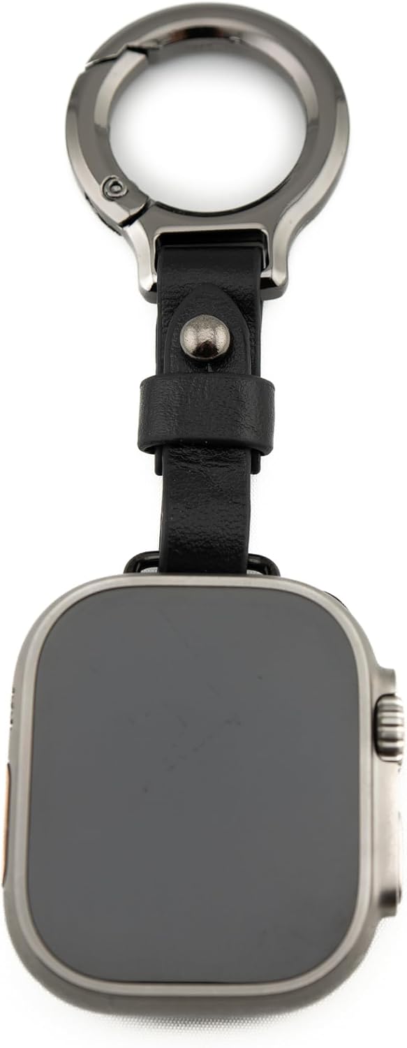 Belt Loop Keychain Compatible with Apple Watch, Black Leather Strap, 42/44/45/49mm