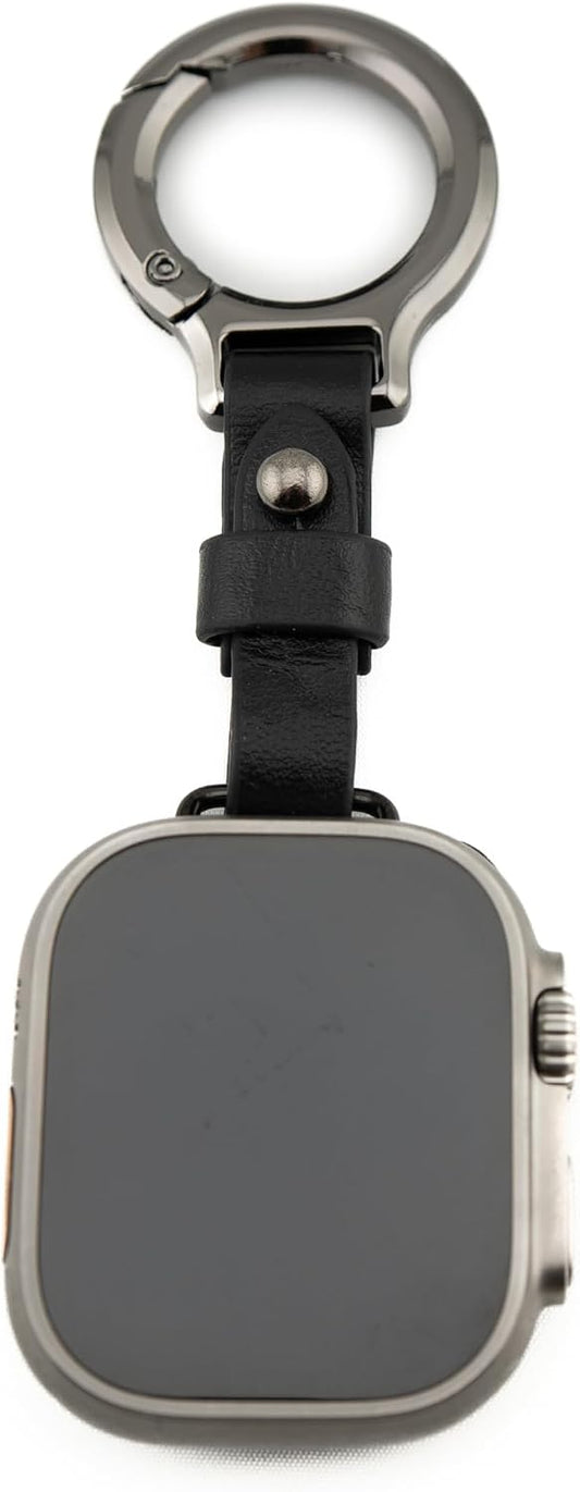 Belt Loop Keychain Compatible with Apple Watch, Black Leather Strap, 42/44/45/49mm