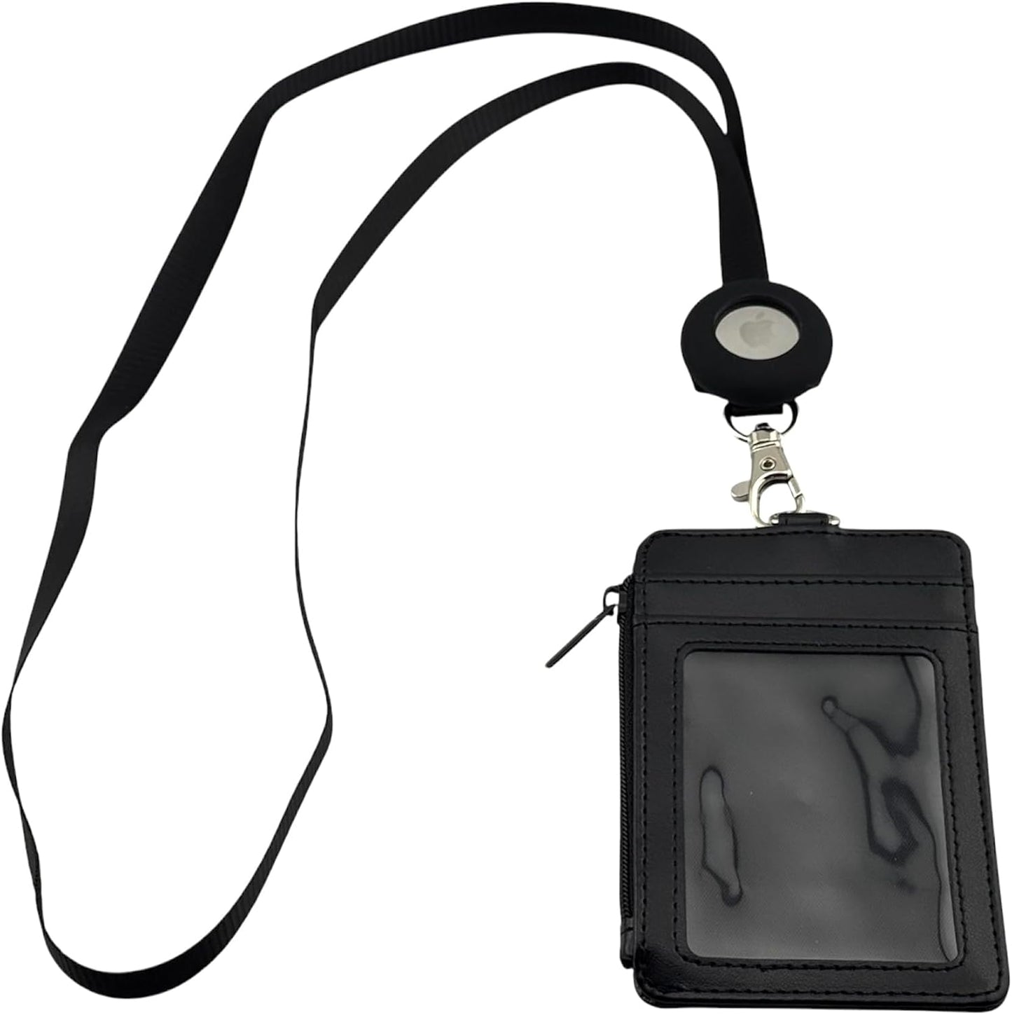 GATYZGEAR Faux Leather Wallet with Lanyard, Black, ID Card Holder compatible with AirTag, Zipper Pocket