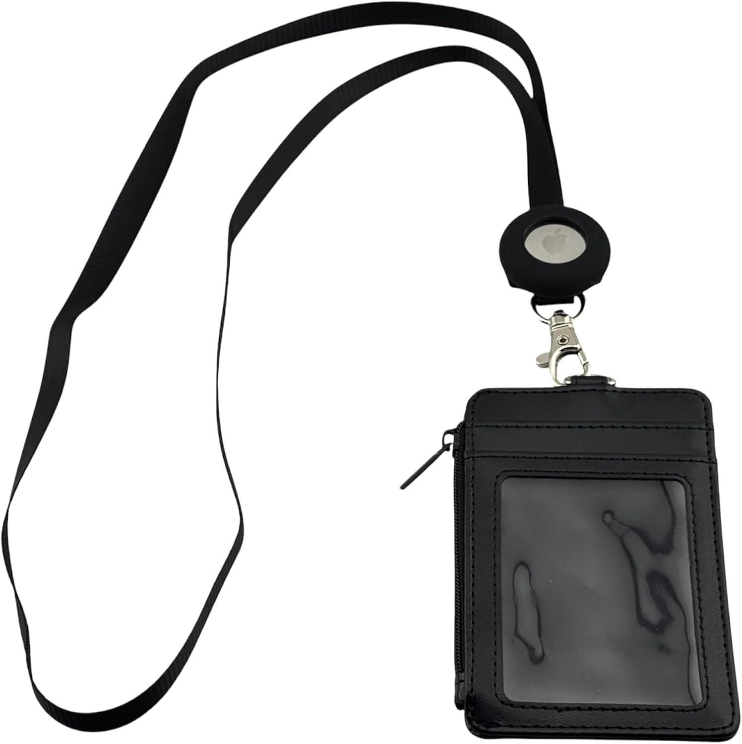 GATYZGEAR Faux Leather Wallet with Lanyard, Black, ID Card Holder compatible with AirTag, Zipper Pocket