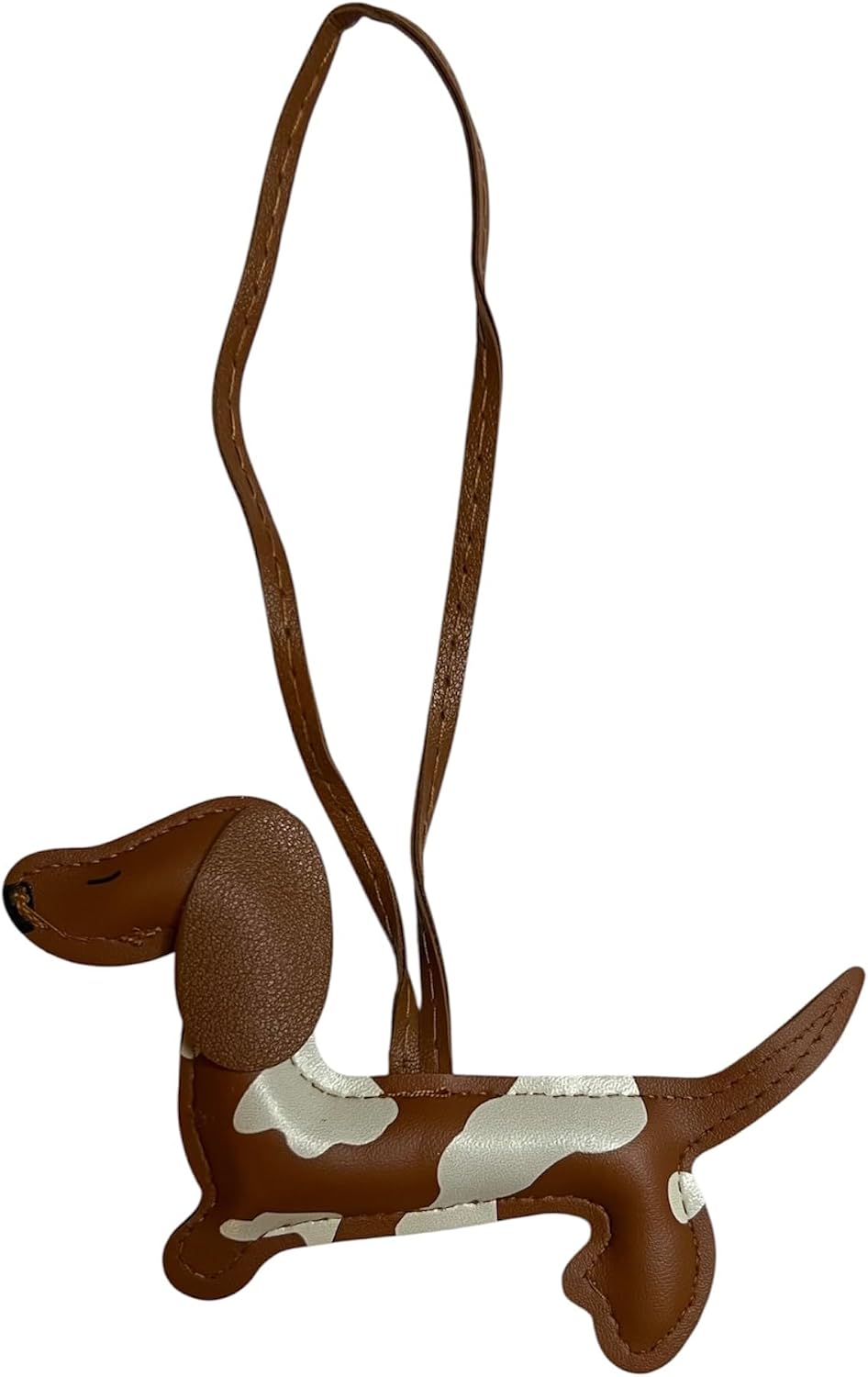 GATYZGEAR Dachshund Bag Charm, Brown and White Leather Sausage Dog Keychain Accessory