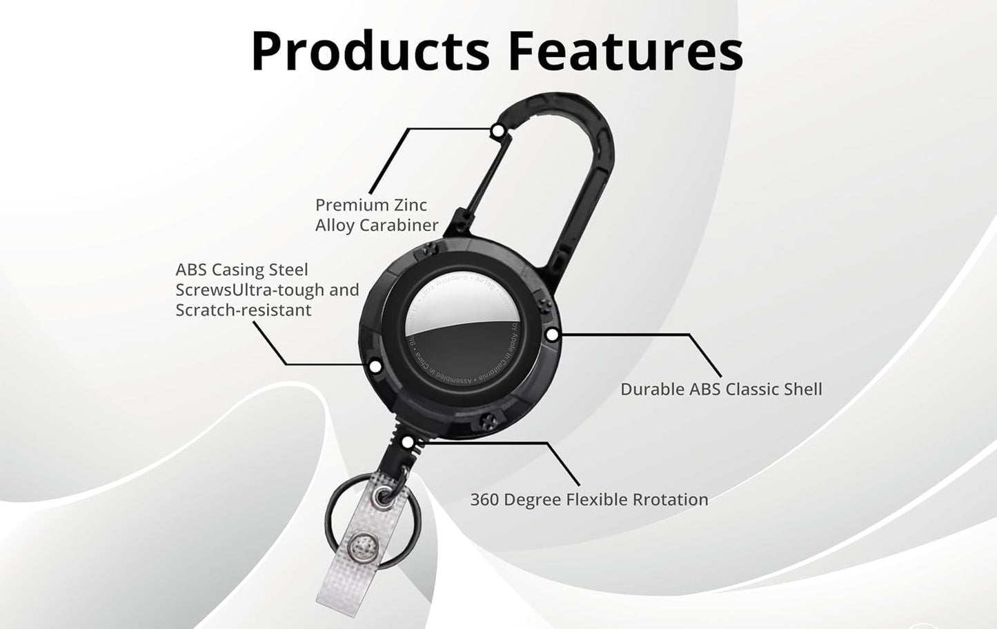 Carabiner ID Badge Reel with AirTag Holder