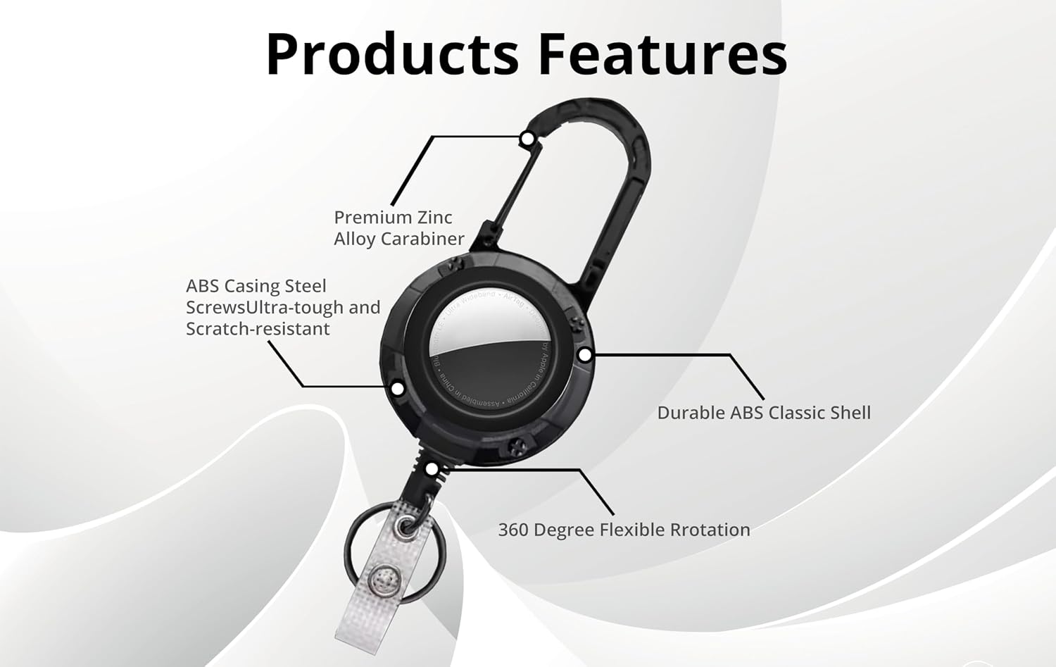 Carabiner ID Badge Reel with AirTag Holder