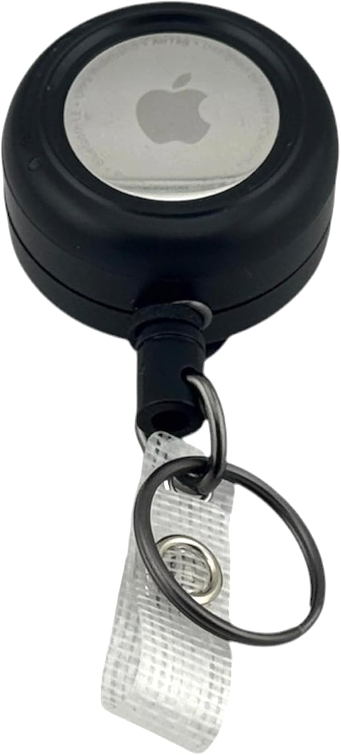 Heavy Duty Retractable Badge Reel with Key Ring, Black, Compatible with AirTag, Thick Belt Clip