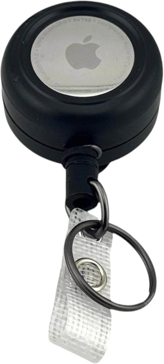 Heavy Duty Retractable Badge Reel with Key Ring, Black, Compatible with AirTag, Thick Belt Clip