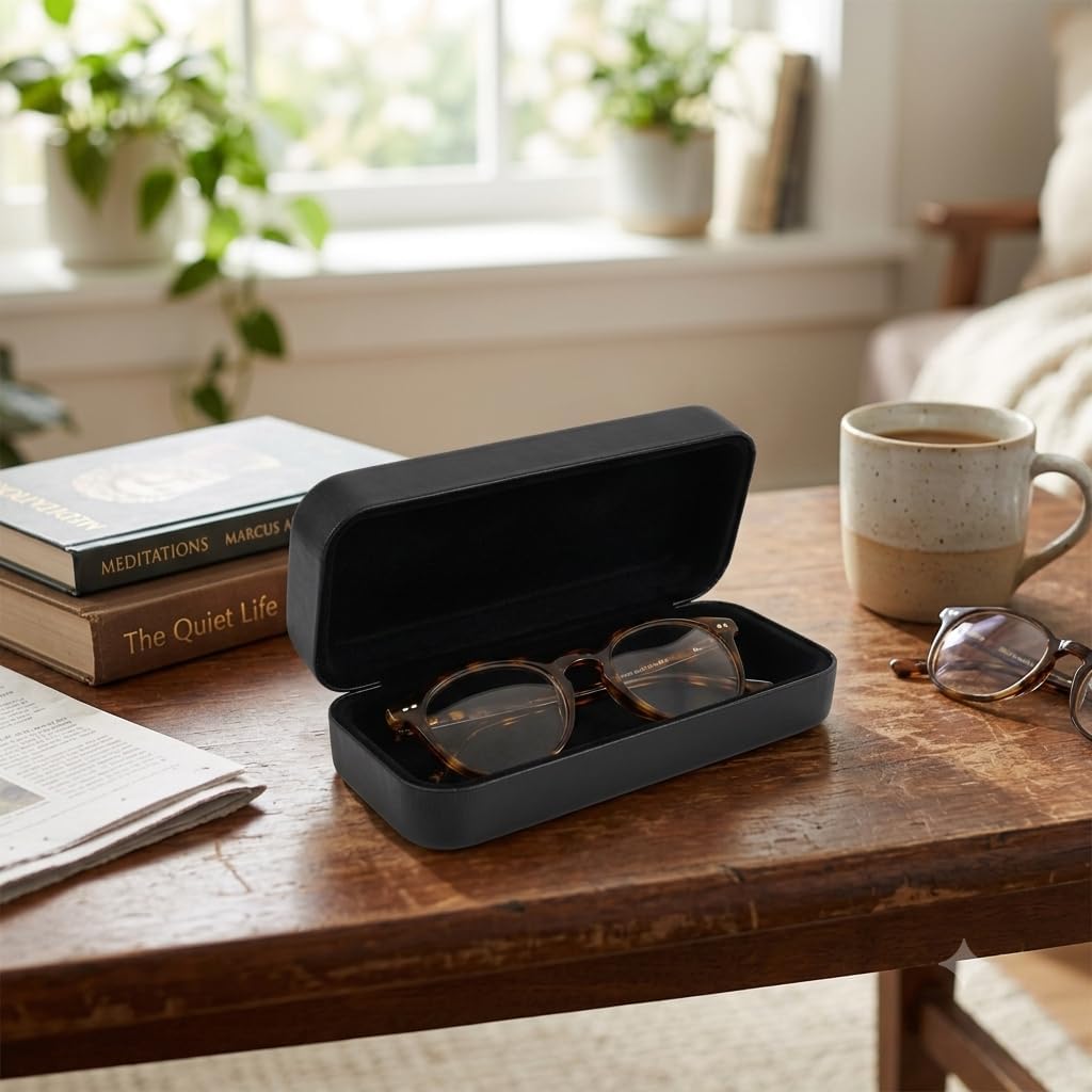 GATYZGEAR Black Large Rectangular Glasses Case with Velvet Interior