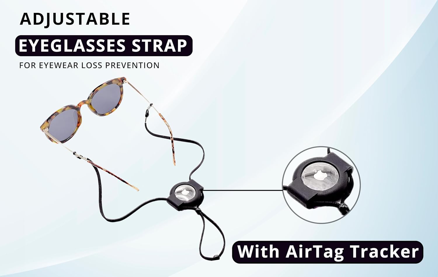 AirTag Leather/Silicone Glasses Strap, Black