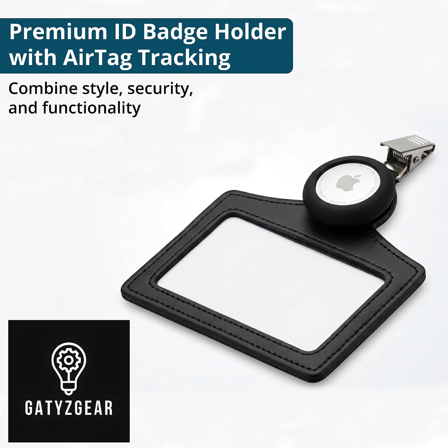 AirTag PU Leather ID Badge Holder with Clip