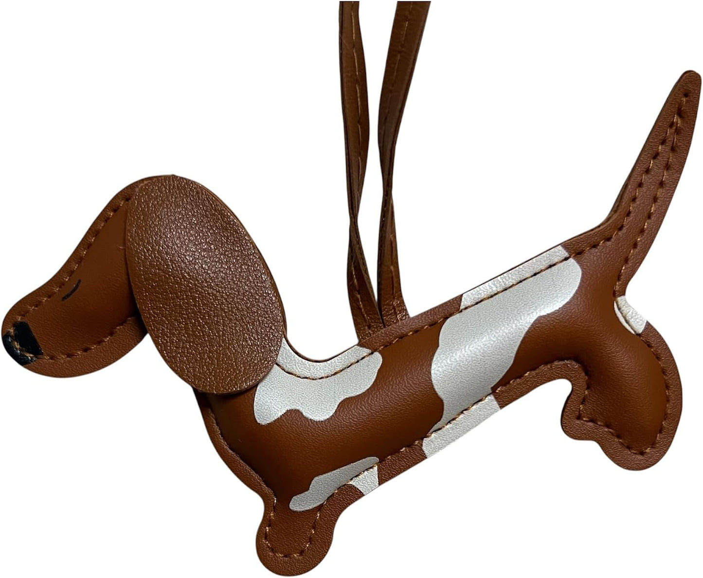 GATYZGEAR Dachshund Bag Charm, Brown and White Leather Sausage Dog Keychain Accessory