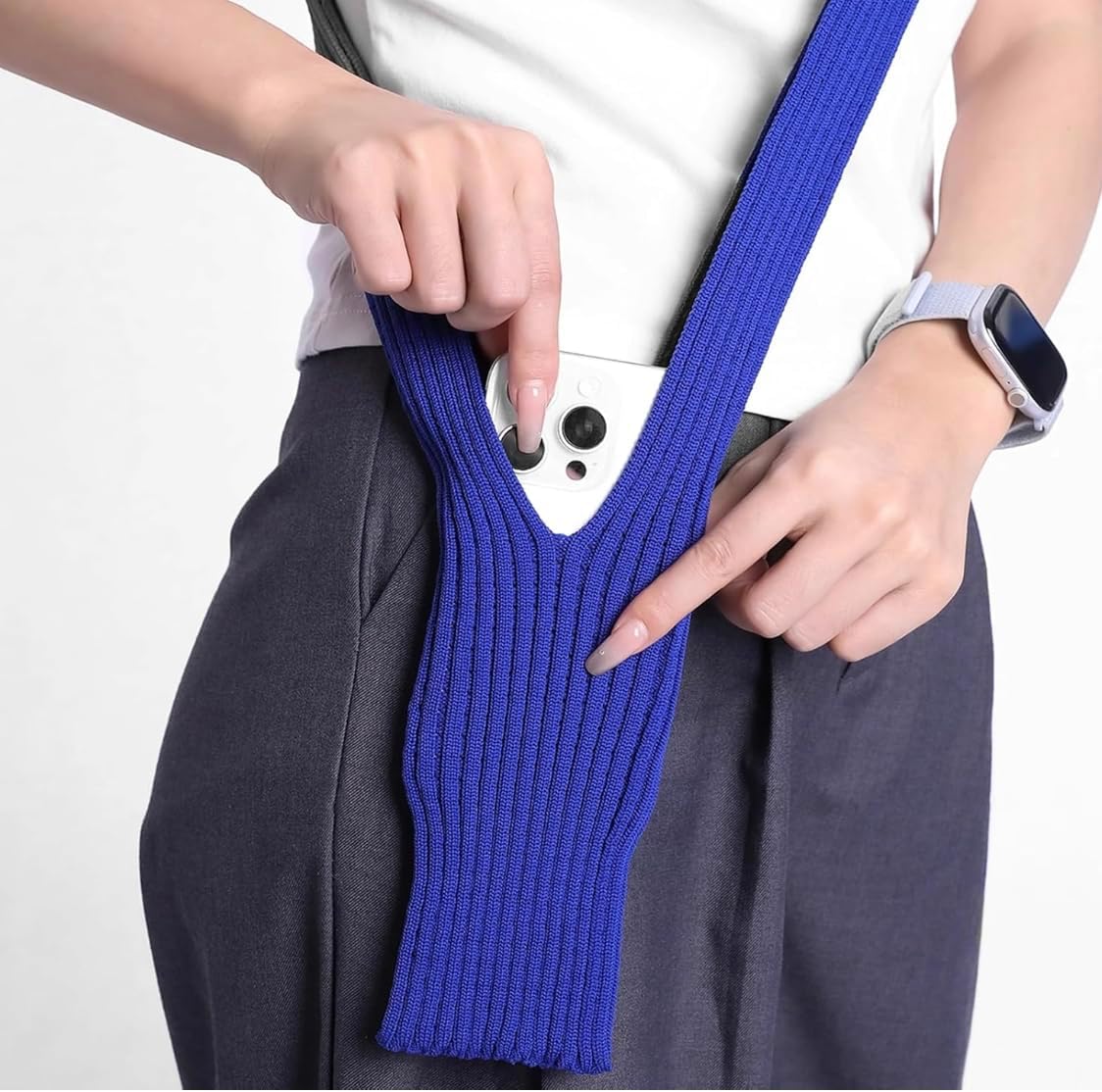 Blue Knit Crossbody Phone Bag