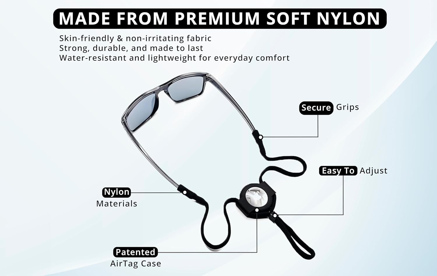 AirTag Eyeglass Sport Strap, Black (Alt SKU)