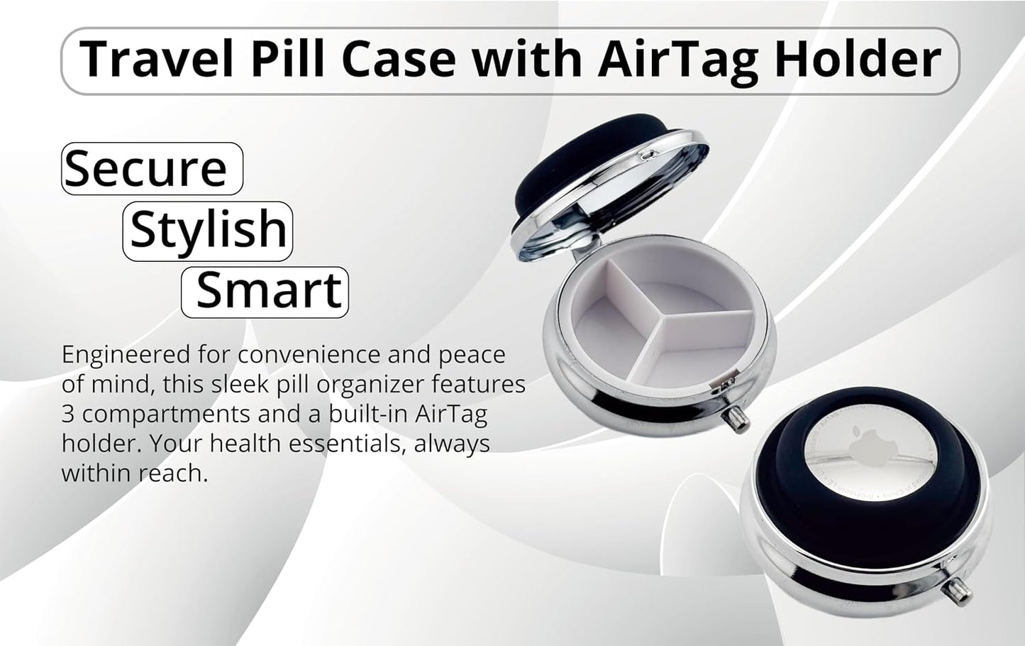 AirTag 3-Compartment Travel Pill Organizer