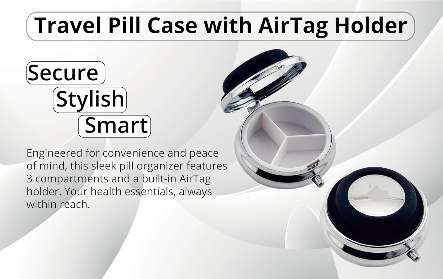 AirTag 3-Compartment Travel Pill Organizer