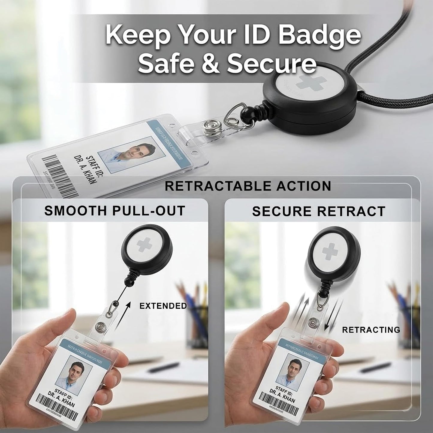 Heavy-Duty Pocket-Clip Badge Reel with AirTag Slot