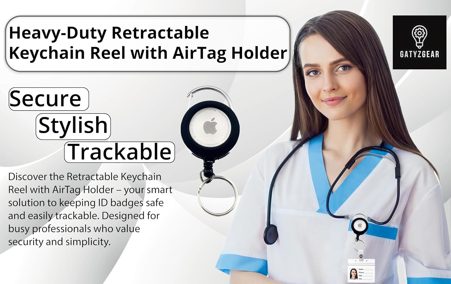 Metal Retractable Keychain Reel with AirTag Holder