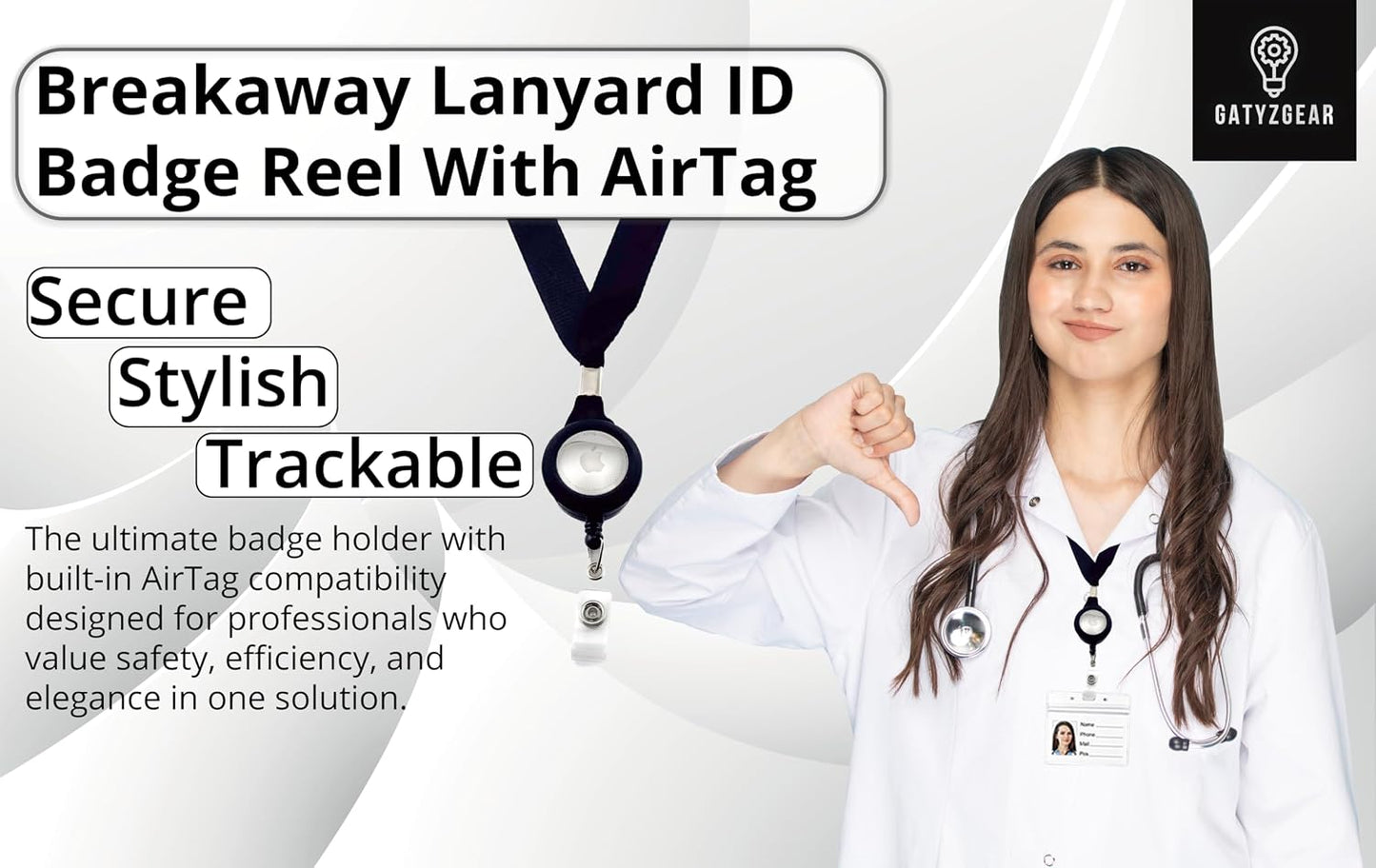 Breakaway Badge Lanyard with AirTag Holder, Black