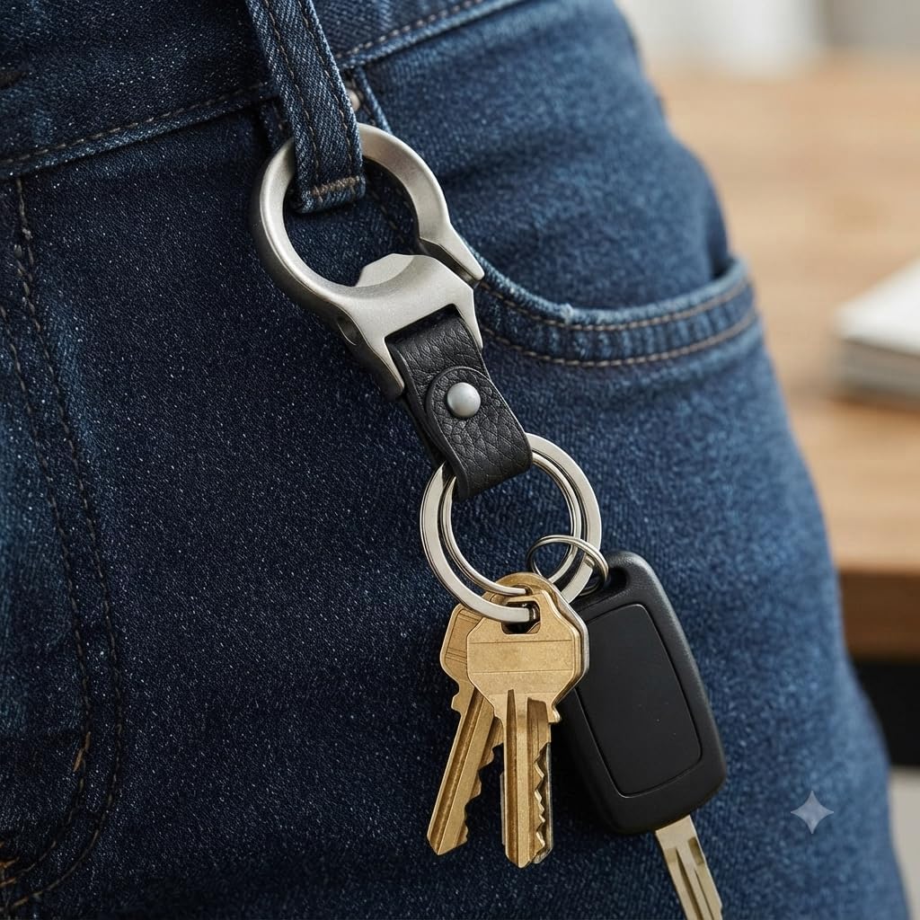 GATYZGEAR Bottle Opener Keychain with Black Leather Strap Double Loop Rings