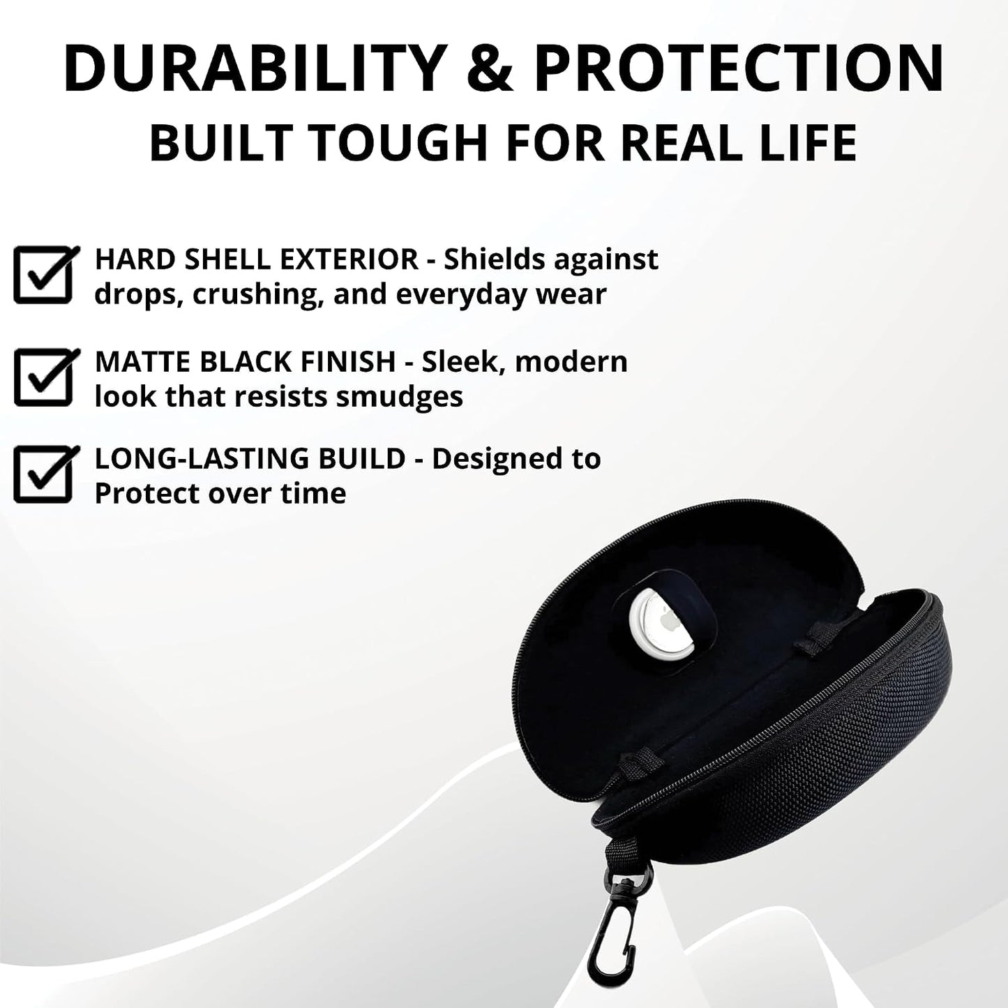 Hard-Shell Zip Glasses Case with Clip and AirTag