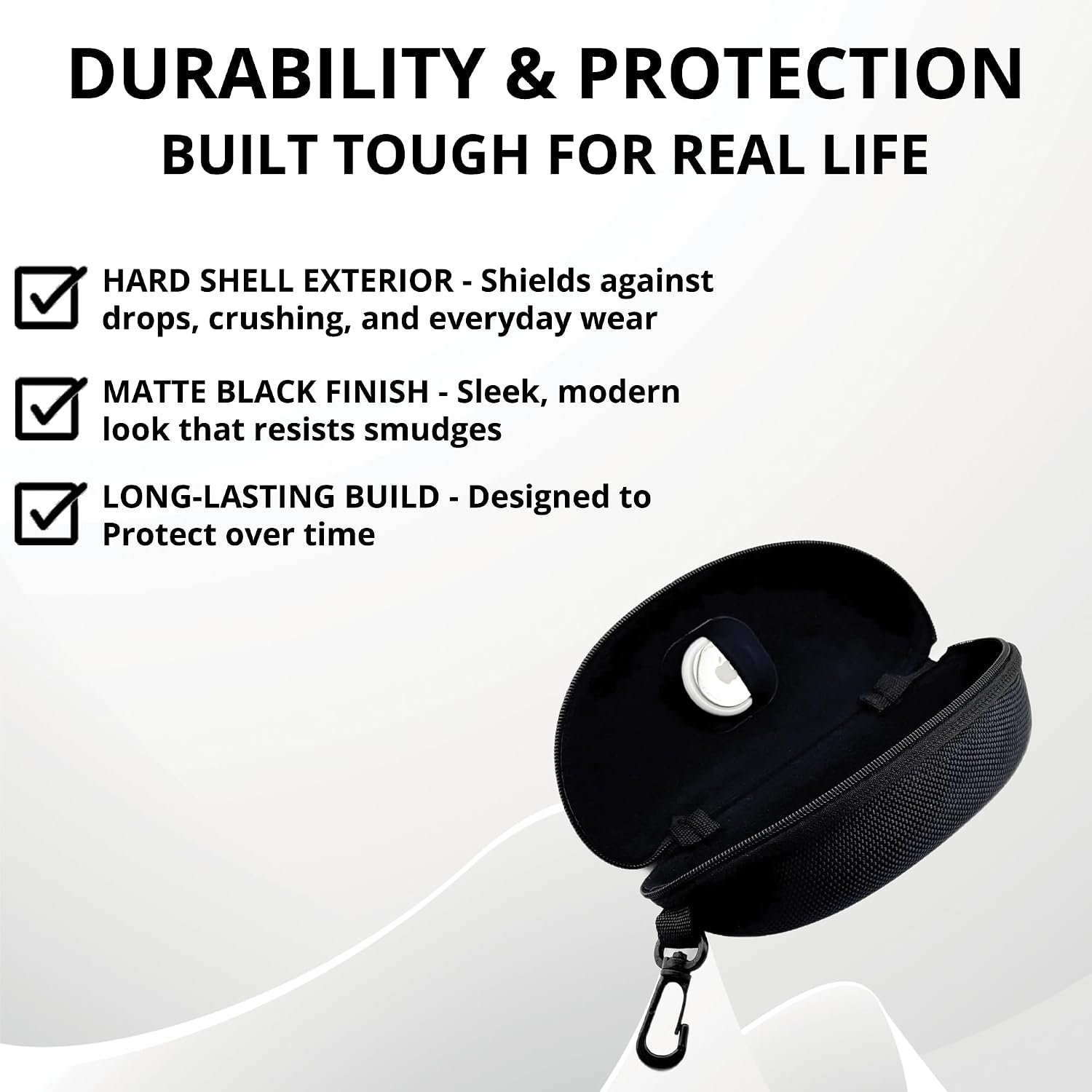 Hard-Shell Zip Glasses Case with Clip and AirTag