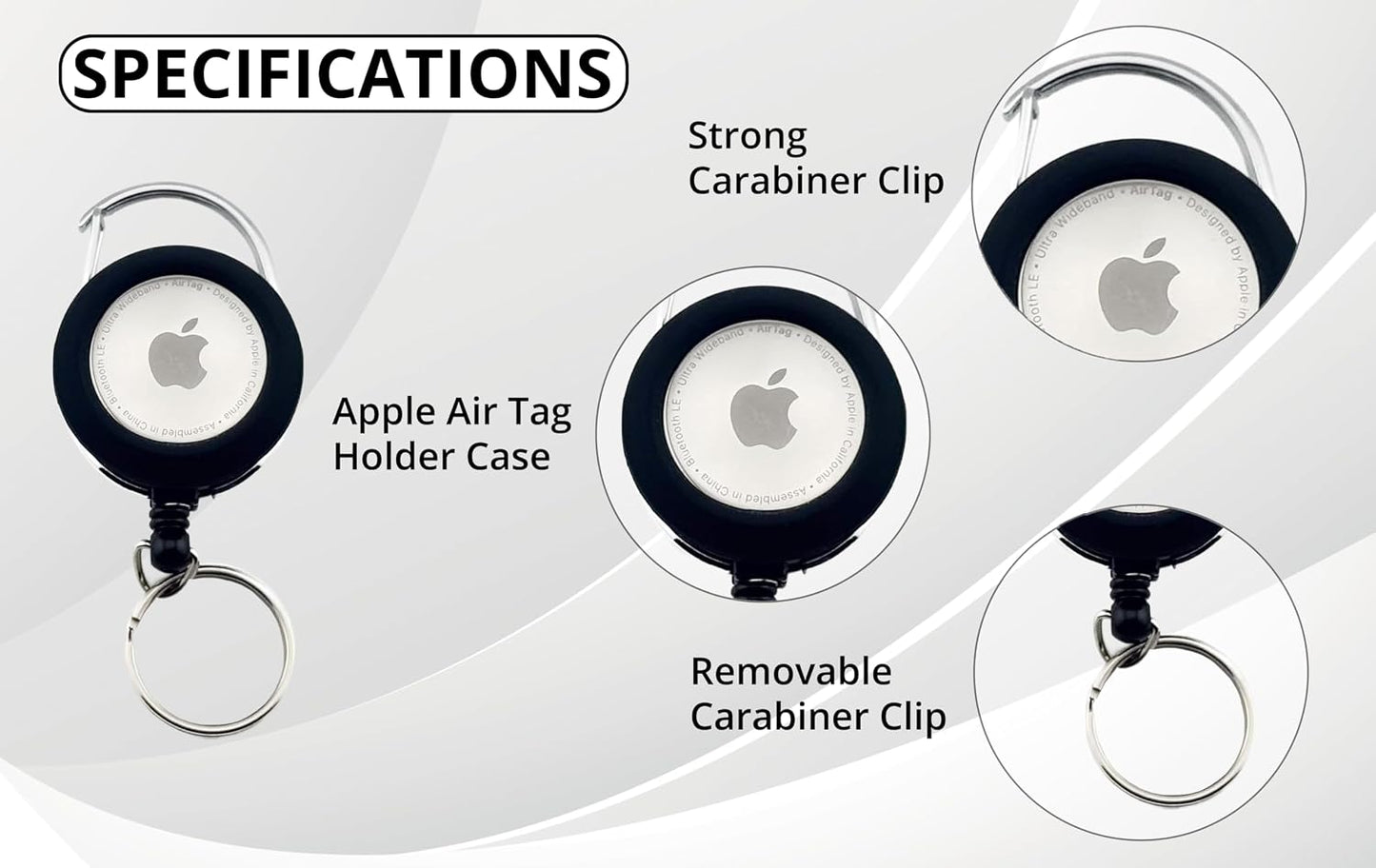 Metal Retractable Keychain Reel with AirTag Holder