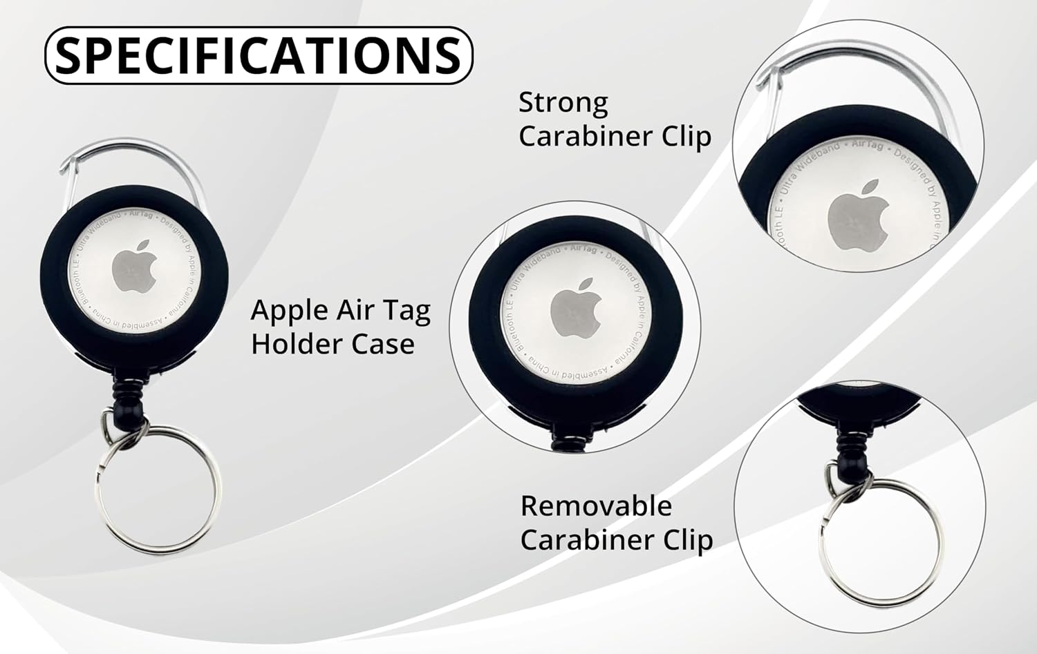 Metal Retractable Keychain Reel with AirTag Holder