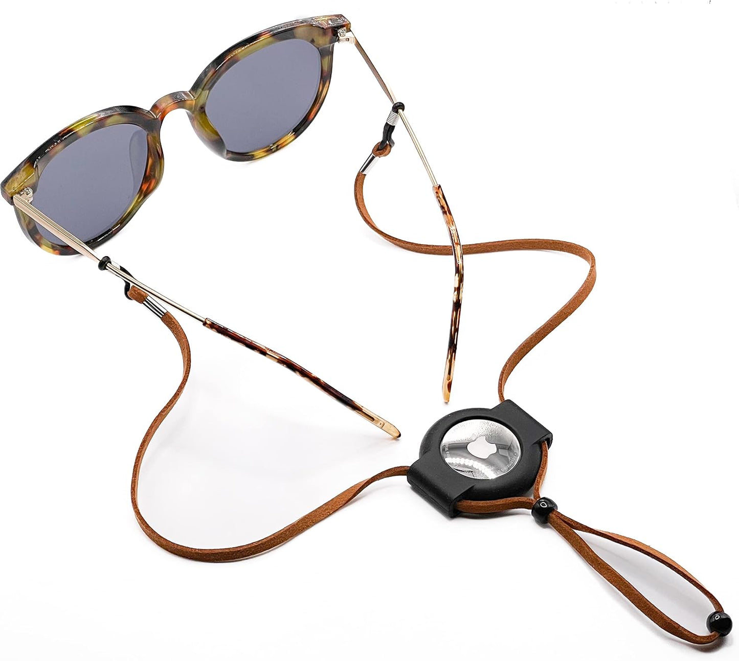 AirTag Leather/Silicone Glasses Strap, Brown