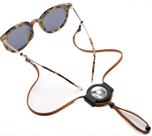 AirTag Leather/Silicone Glasses Strap, Brown