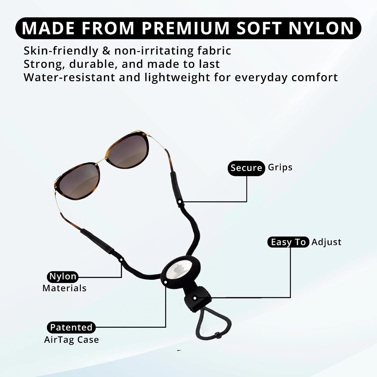 AirTag Eyeglass Rope Strap with Small Case, Black