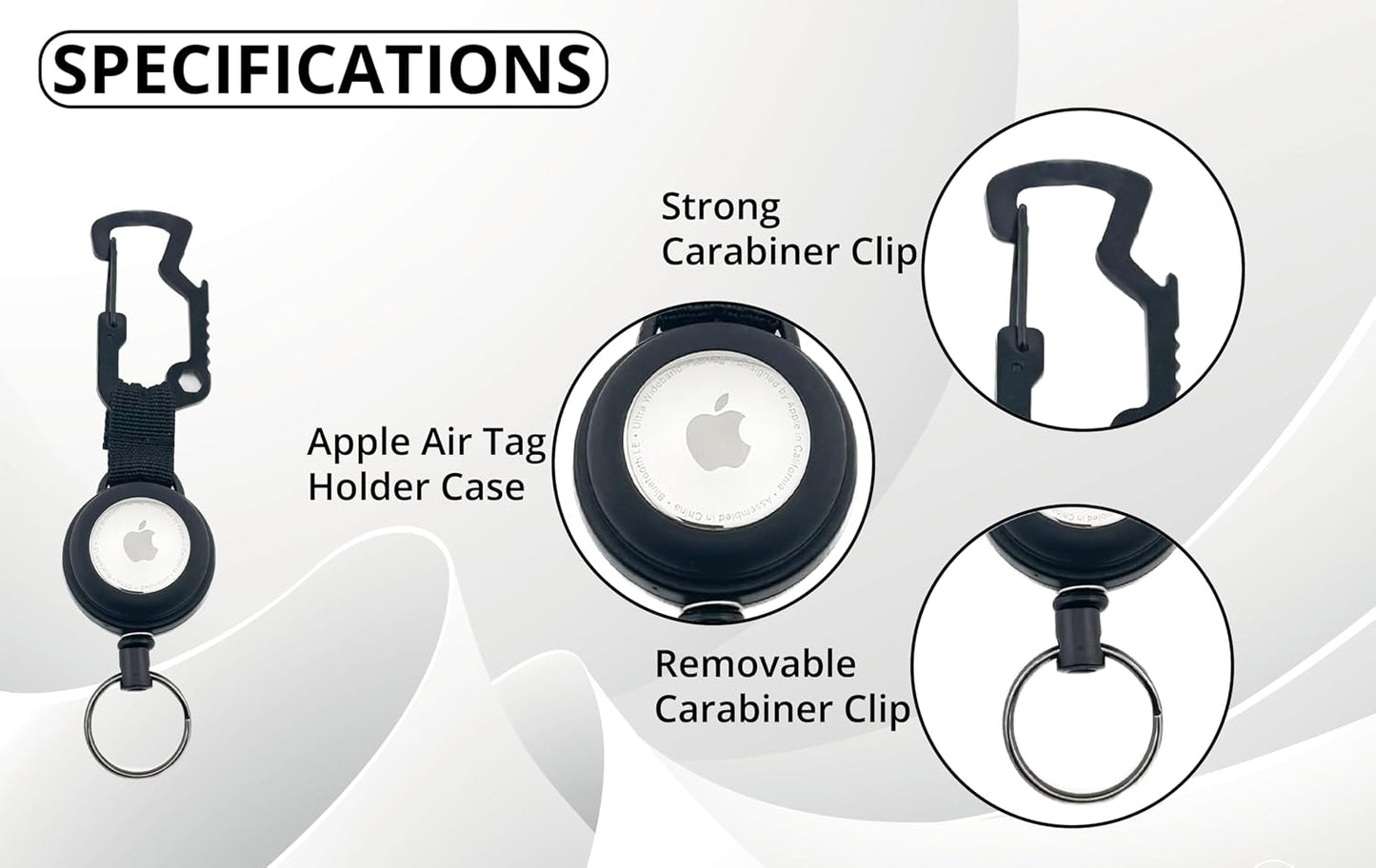 Heavy-Duty Retractable AirTag Keychain, Black